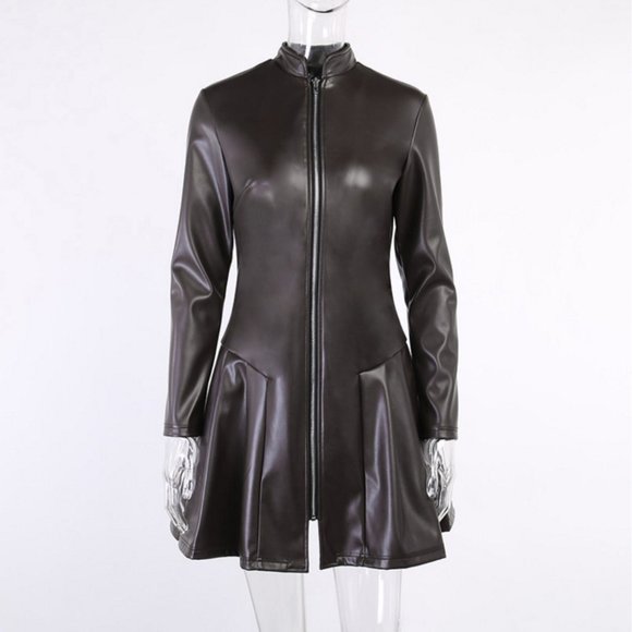 Leather skirt long sleeve niche dress